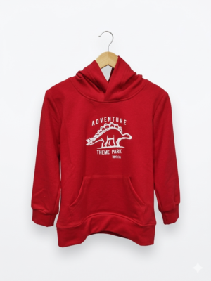 Polera5 Polera con Capucha "Aventura de Dinosaurios" – Rojo Vibrante